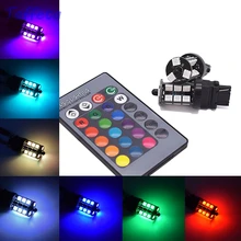 2 pces 12v t25 3156 led rgb multi-cor 5050 27smd carro auto luz de nevoeiro lâmpada com controle remoto
