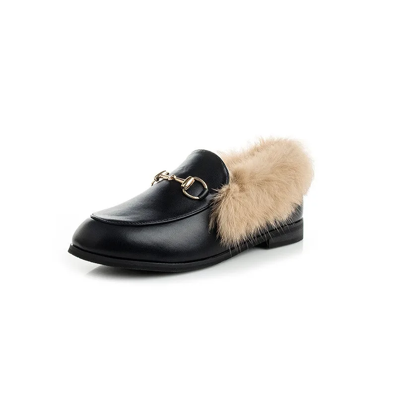 

winter new real rabbit fur shoes female rubber rabbit hair shoes warm shoes ladies plus velvet shoes F9