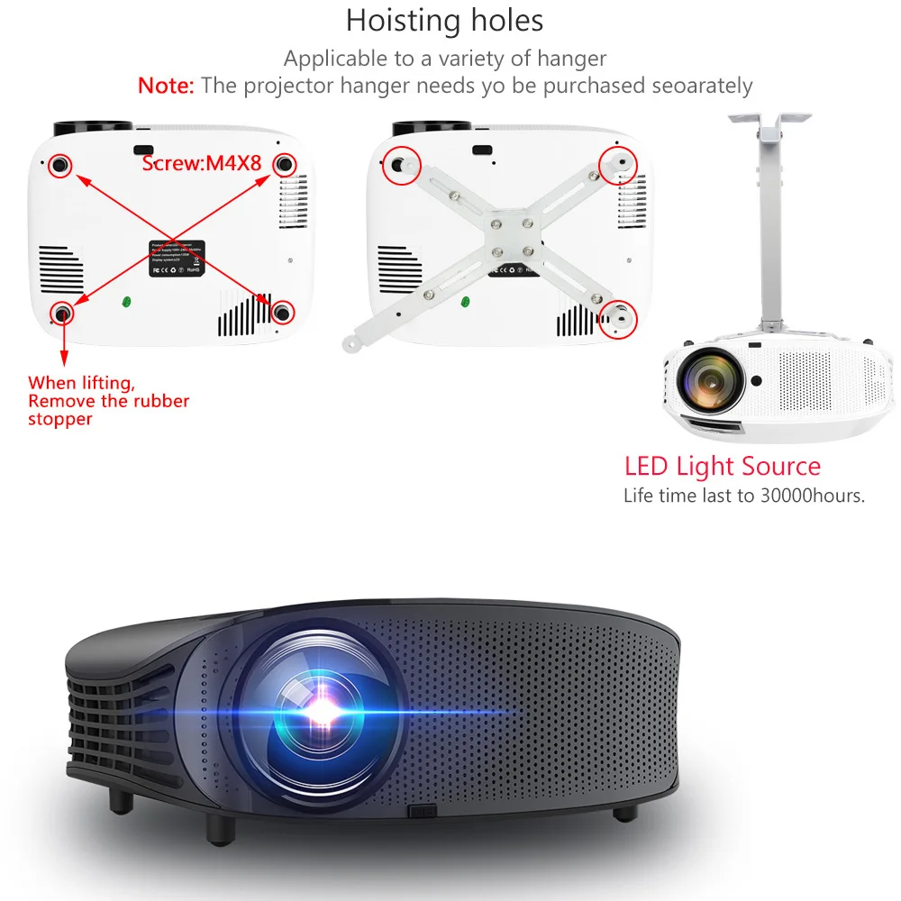 AAO YG600 HD Projector Optional Android 8.1 WiFi Support 2K 4K 3600 Lumens Beamer Home Theatre HDMI VGA 3D Video Game Projector