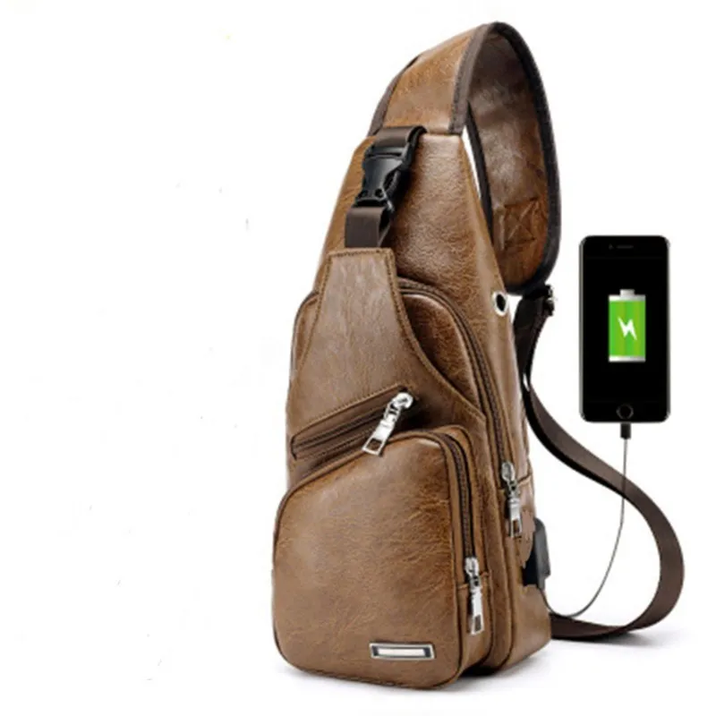 

Fashion Men's Crossbody Bags Men's USB Chest Bag Designer Messenger Bag PU Leather Shoulder Bags Diagonal Package Back Pack