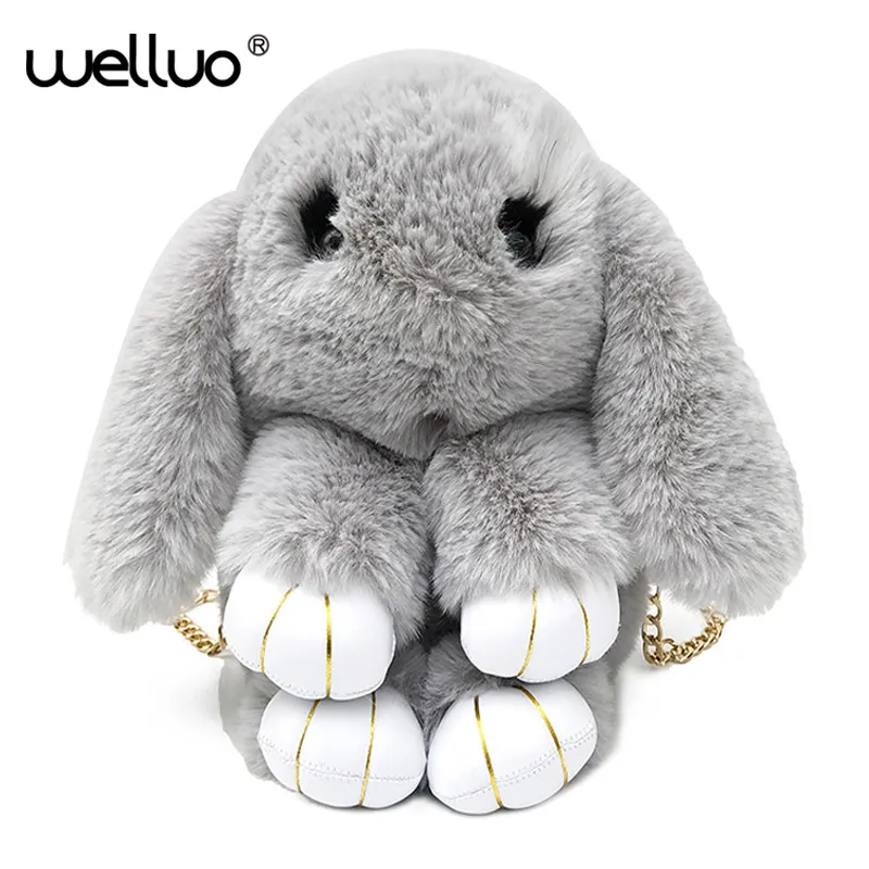 

Luxury Famous with Chain Messenger Bag Ladies Crossbody Shoulder Bag Warm In Winter Faux Fur Big Rabbit Gift Brand Bag XA485WB