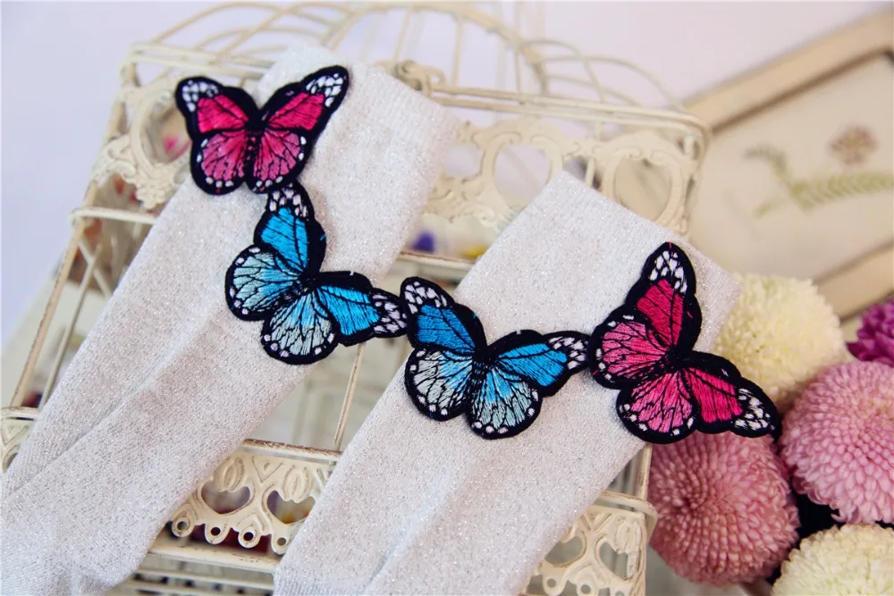 11 цветов. Шикарная уличная одежда, женские блестящие носки, серебристая вышивка, 3D цветные носки с бабочками. Элегантные женские носки