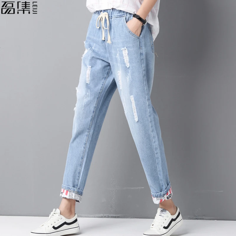 Рваные Джинсы женские хлопковые шаровары размера плюс до щиколотки джинсовые брюки 5XL