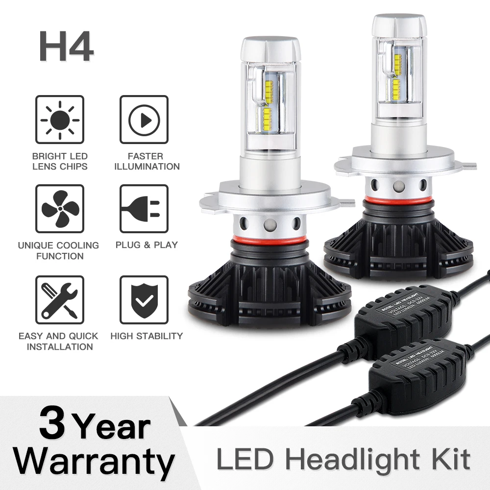 

H4 ZES Chips LED Headlight 9003 HB2 Hi/Low Beam Bulbs Conversion Kit Headlamp