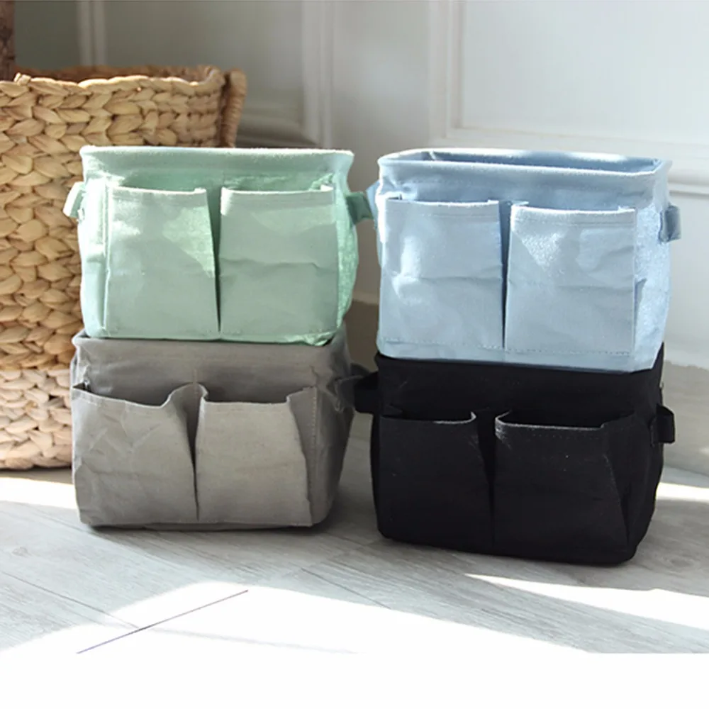 

New Portable Double Pocket Linen Desk Storage Box Holder Jewelry Cosmetic Stationery Organizer Case #226351