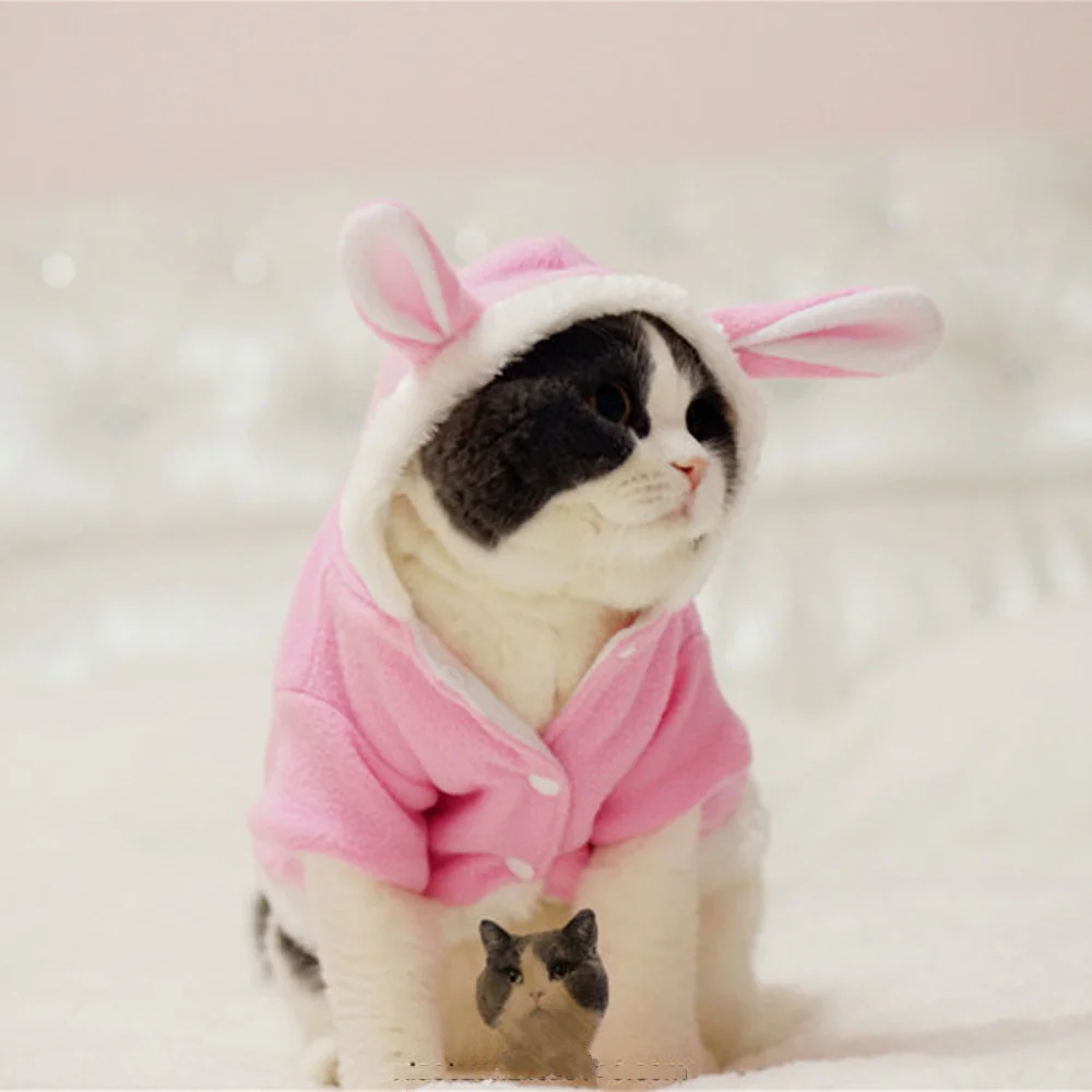 Warm Thickened Cat Easter Costumes Rabbit suit Free clothes windproof Pet Product Cute Bunny suit For Cat Winter Shipping