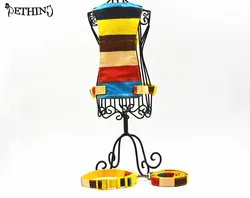 Dog collar lead harness seting Nylon adjustable pet dog collar dog leash harness 1set striped rainbow pattern breathable S L Dog collar lead harness seting Nylon adjustable pet dog collar dog leash harness 1set striped rainbow pattern breathable S L