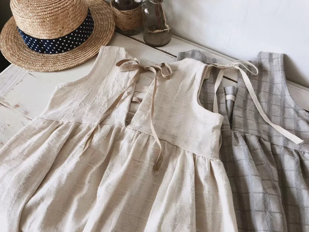 Корейское платье для маленьких девочек; льняная летняя одежда для маленьких девочек; модная детская одежда принцессы