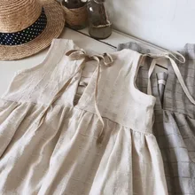 Корейское платье для маленьких девочек; льняная летняя одежда для маленьких девочек; модная детская одежда принцессы