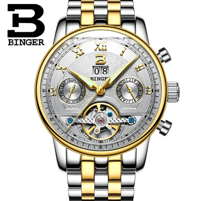 Швейцарские BINGER часы мужские люксовый бренд Tourbillon несколько функций водонепроницаемые Механические Мужские наручные часы B-8603M-6 - Цвет: Item 1