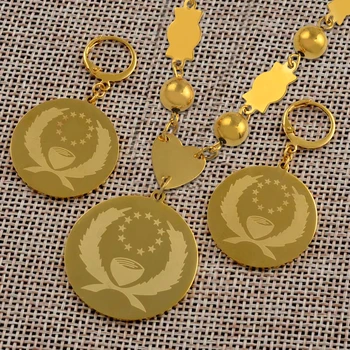 

Pohnpei Flag Stainless Steel Pendant Necklace Earrings sets for Women Gold Color Jewelry Micronesia Ponape Ascension #J0089