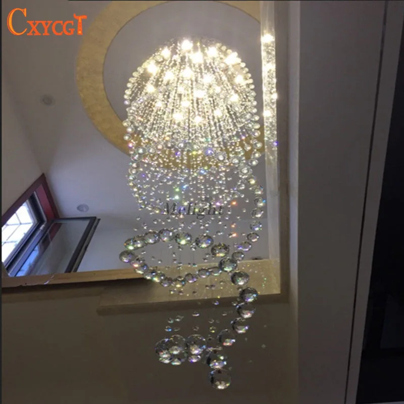 D100CM Modern led Spiral Lustre Large Crystal Chandelier Light Fixtures Long Stair Light for Staircase Hotel Foyer Living Room