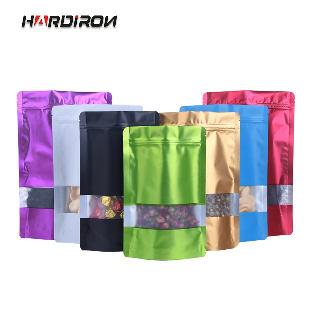 

HARDIRON Thick Color Aluminum Foil Zipper Self-supporting Packaging Bag Food Nut Matte Display Window Packaging Sealed Bag