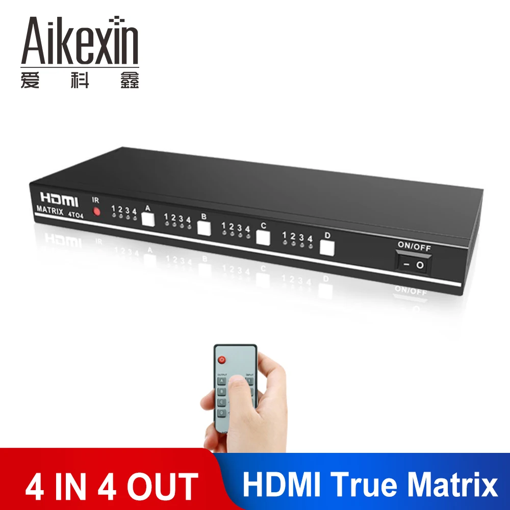 Aikexin HDMI Matrix 4x4 HDMI Splitter Switch 4 input 4 output True Matirx Support 1920x1080 60Hz Control by RS232 and IR Remote Aikexin HDMI Matrix 4x4 HDMI Splitter Switch 4 input 4 output True Matirx Support 1920x1080 60Hz Control by RS232 and IR Remote