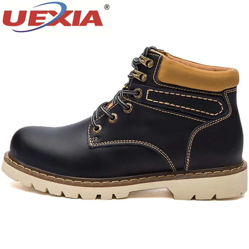 

UEXIA Designer Mens Boots Working Tactical Boots Split Leather Ankle Snow Boots Driving Shoes Casual Flats Male Lace-up Shoe