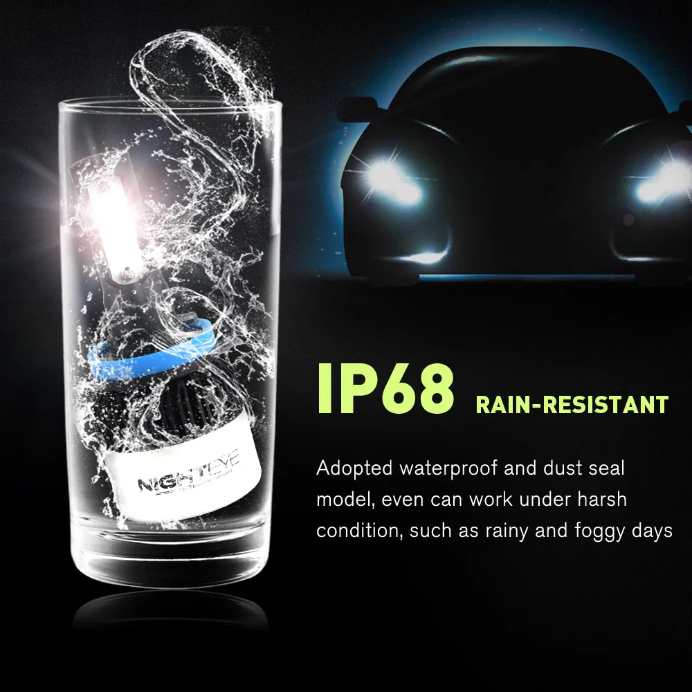 Nighteye 2 шт. супер яркий H11 светодиодные лампы H8 H9 72 Вт 9000lm фара автомобиля