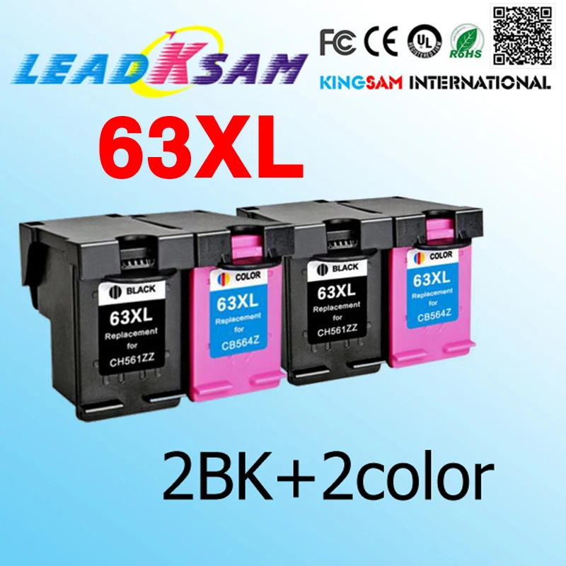 

4x compatible for hp63 ink cartridge replace for 63 63xl DESKJET 3630 3632 Officejet 4652 4655 ENVY 4522 printer
