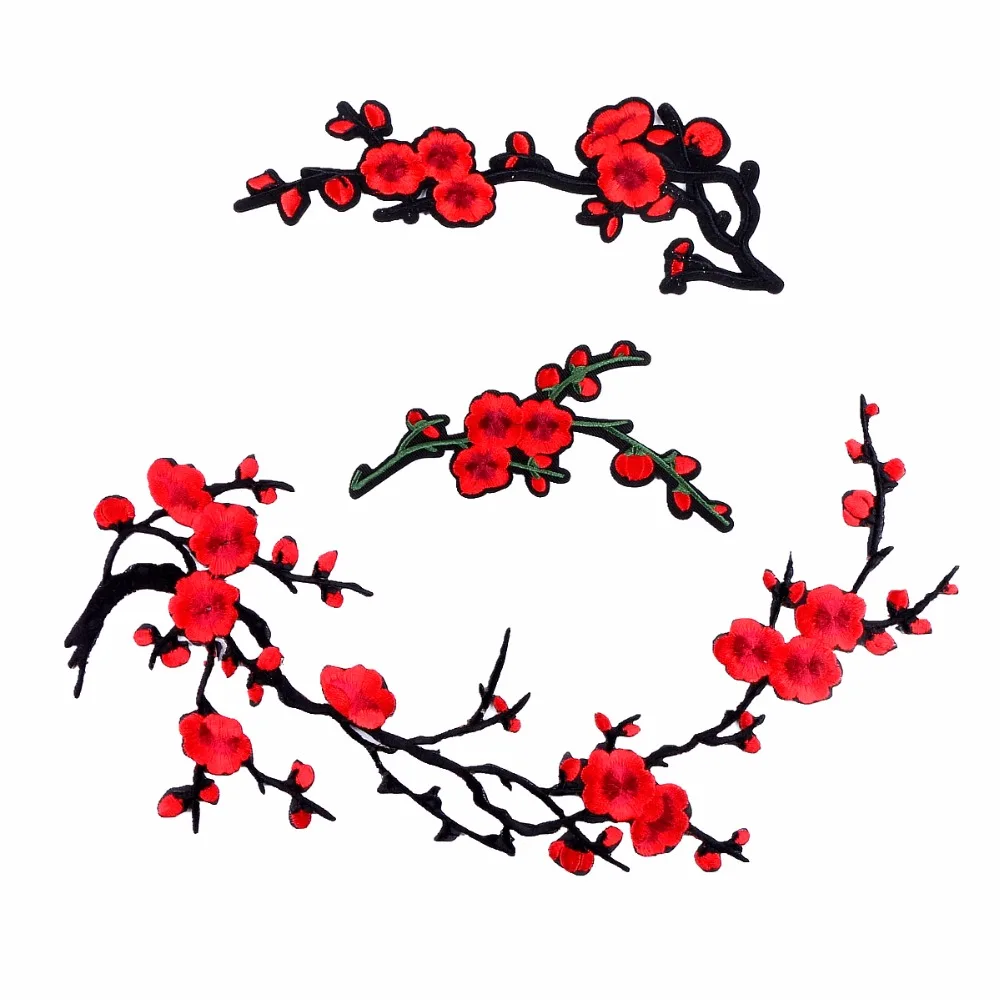 

1 Piece Plum Blossom Flower Patches Iron on 3D Embroidered Patch Red Rose Applique Sew On DIY Repair Accessories Clothes Patches
