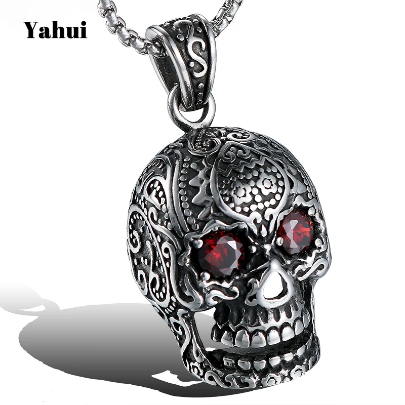 

YaHui stainless steel custom necklace with skull red with stone infinity handmade choker necklace best friends pendant jewellery