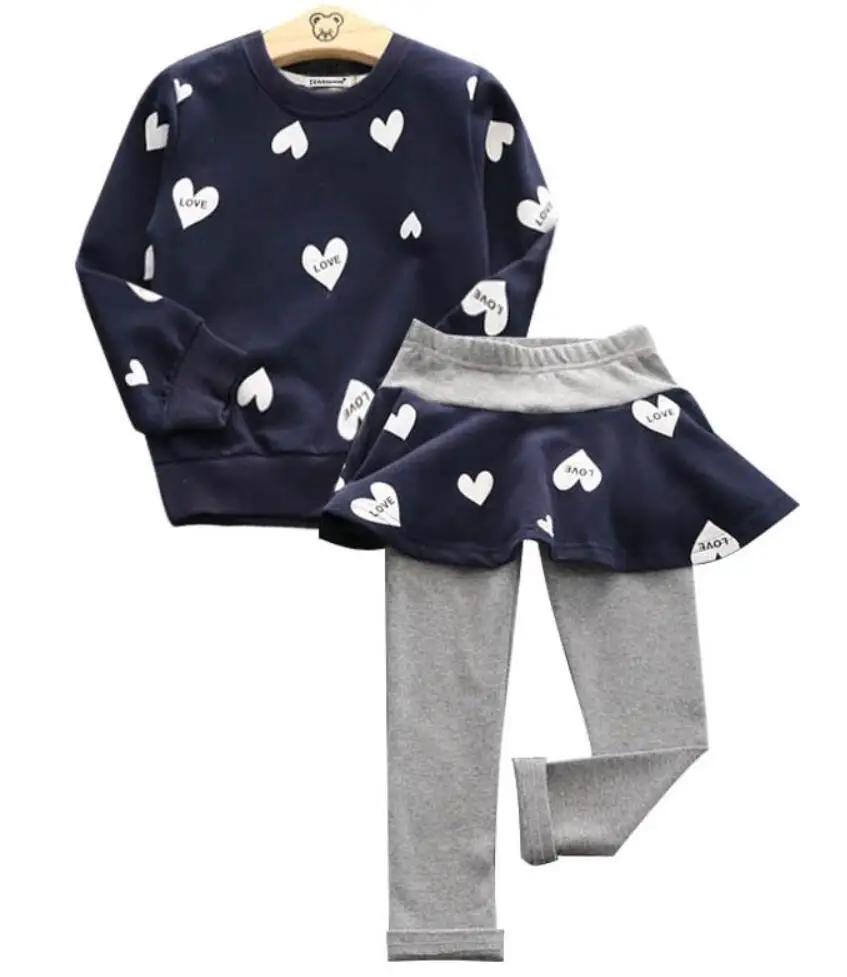 Коллекция года, осенне-зимний комплект одежды для девочек пальто с капюшоном+ юбка-брюки От 3 до 8 лет для девочек, Детский комплект с леггинсами и надписью «Love Princess» штаны из 2 предметов