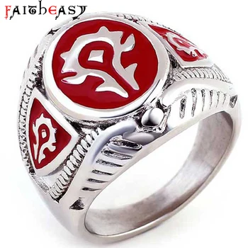 

FAITHEASY Red/Black Color Mens Rings Fashion Jewelry World of Warcraft Stainless Steel Punk Ring for Men Steampunk