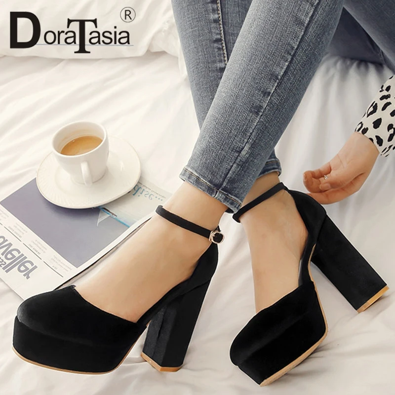 

DoraTasia Brand New Big Size 32-42 Fashion Square High Heel Shallow Shoes Woman Casual Platform Party Women Shoes Spring Pumps