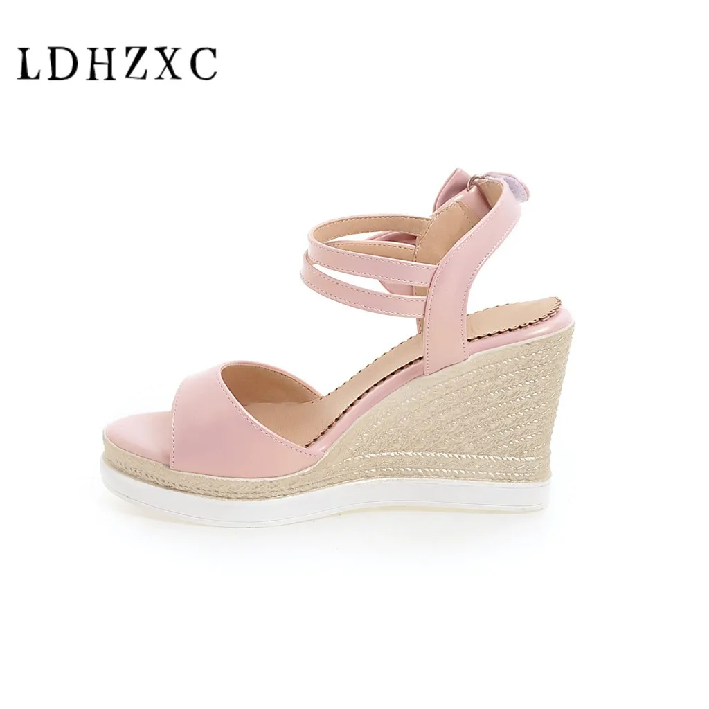 

LDHZXC 2018 new fashion Women Sandals Wedge High Heels Women Shoes Peep Toe Ladies sandals big size 34-43 42 10 11