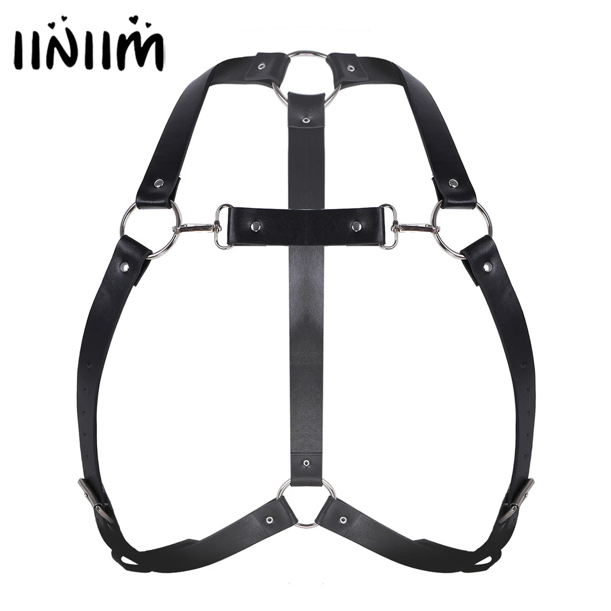 

iiniim Fashion Mens Body Chest Harness Belt for Adjustable PU Leather with Buckles and Metal O-Rings Cosplay Costumes Clubwear