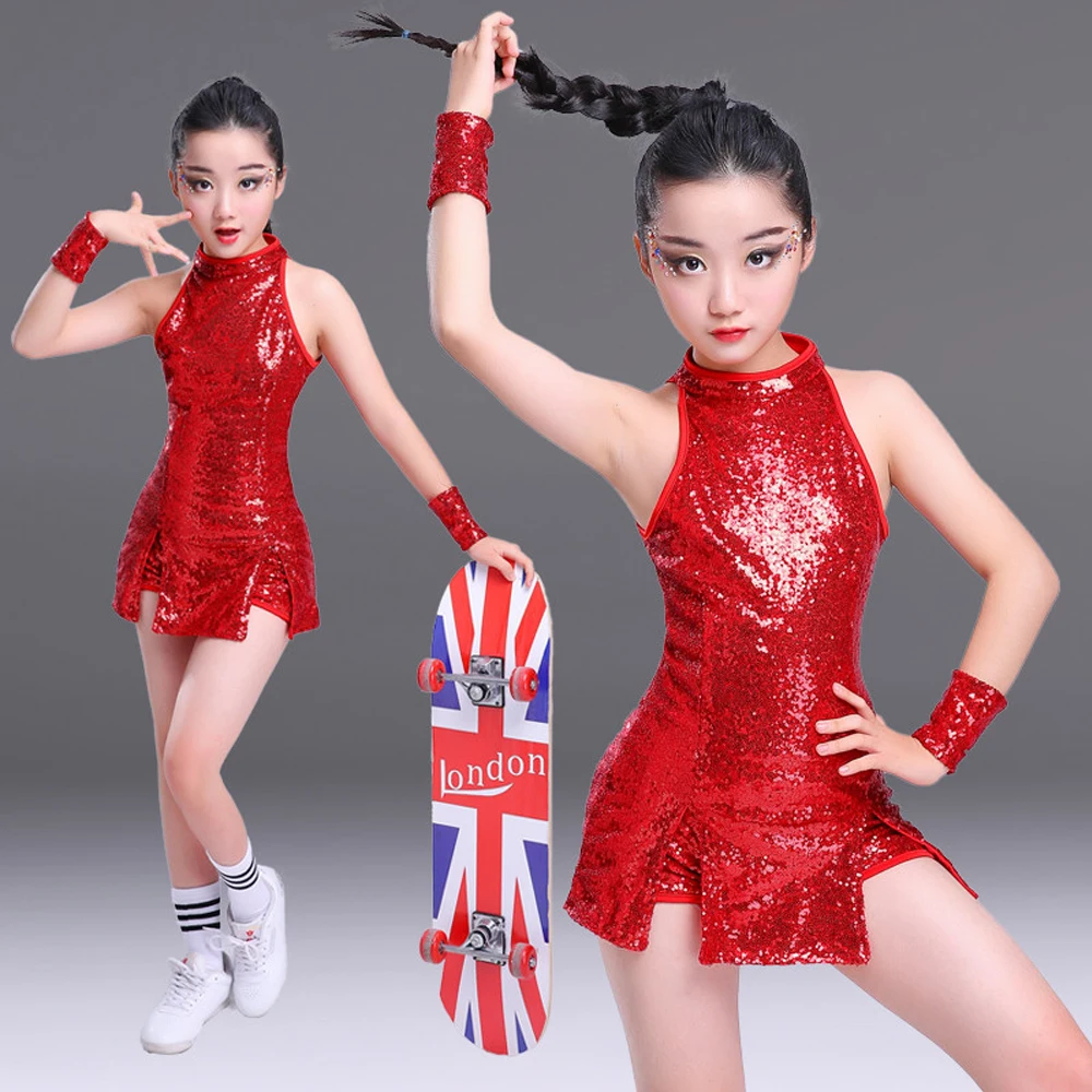 Girls Sequined Ballroom Jazz Hip Hop Dance wear Costumes Kid