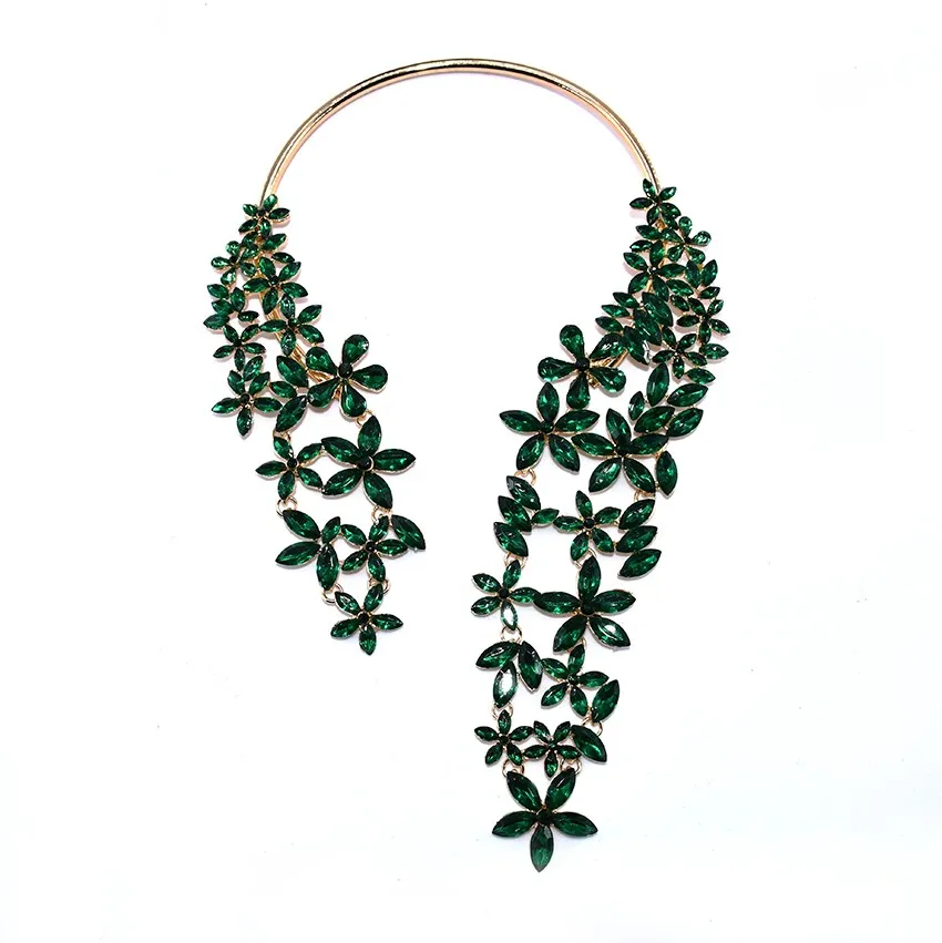 Роскошное ожерелье-чокер с кристаллами и драгоценными камнями, женское ожерелье с большим воротником, женское индийское богемное этническое ожерелье с открытым воротником - Окраска металла: green