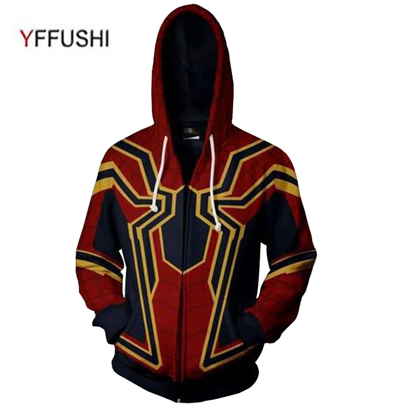 YFFUSHI 2018 Новый 3D куртка на молнии Для мужчин толстовки Мода Паук 3d принт Толстовки