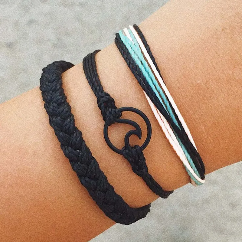 2018 Fashion 3pcs/set Charm Multi layer Boho Beach Surf Bracelet Set