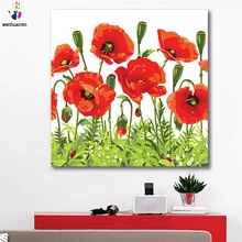 DIY цвета картины по номерам с цветами поле poppy Картина Рисунок по номерам Обрамленный дом