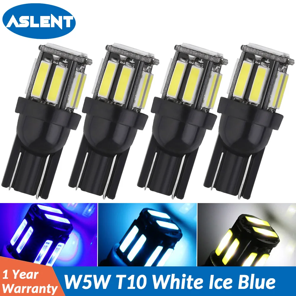 

ASLENT 4PCS Super White Ice Bule Car Styling Car LED T10 194 W5W 10SMD 7020 LED Light Bulb Parking Auto Wedge Clearance Lamp 12v