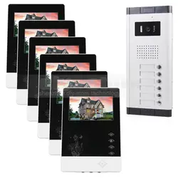 DIYSECUR 4.3 дюймов 4-проводной Квартира Видео-Телефон Двери Аудио и видео Домофон ИК Камера для 6 Семей