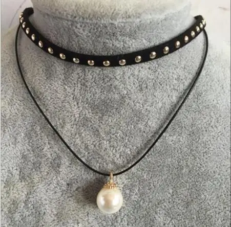 x 198 2021 Hot Fashion Gothic Punk Velvet With Rivet Imitation Pearl Pendant Necklace Female Jewelry Lover Friend Most Beautiful | Украшения
