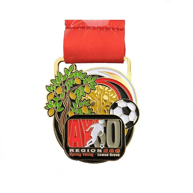 

Factory Wholesale Shiny Gold Souvenir Football Medal Engraving Single-sided Logo Medal