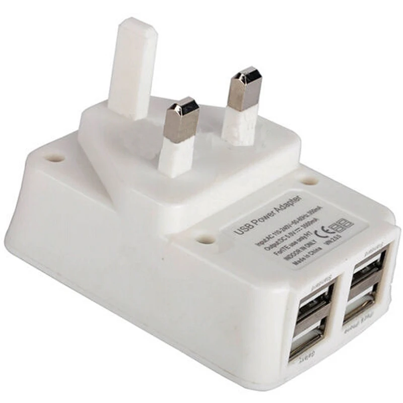 Du4 Port USB Mobile Phone Charger Adapter Plug 3 Pin Wall