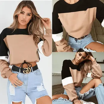 

2018 New Fashion Fashion Women Ladies Summer Spliced Patchwork Long Sleeve Loose Casual Blouse Shirt Tops