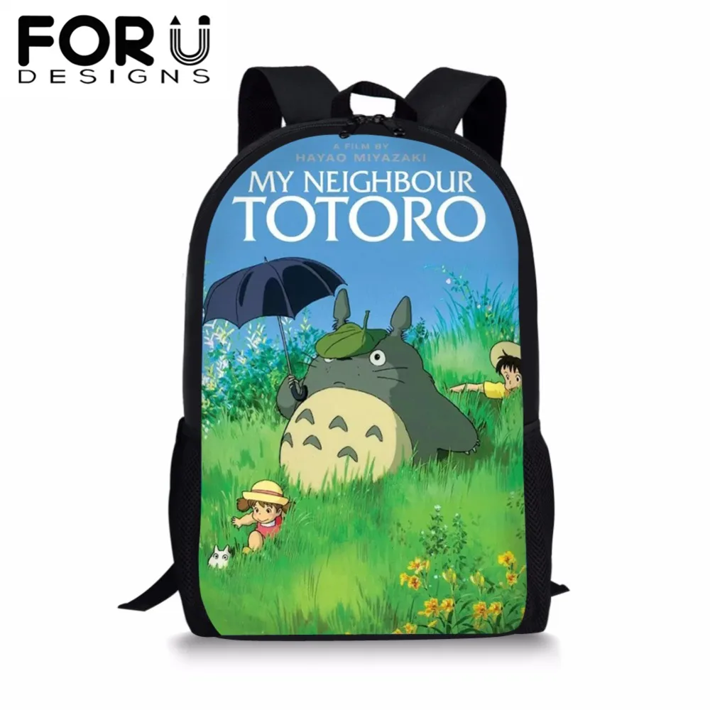 

FORUDESIGNS Anime My Neighbor TOTORO School Bag for Boy Girl Black Backpack Kid Children Bookbag Student Customize Image Mochila