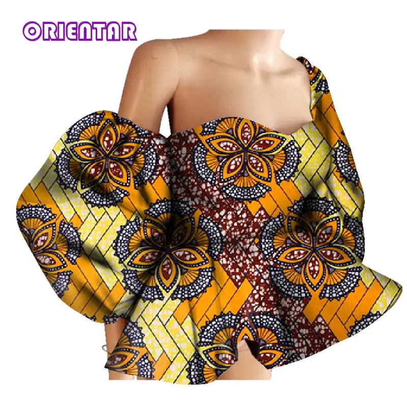 New Cotton Women Shirts African Wax Draped Print Shirts for Women Bazin Riche Patchwork African Style Clothing WY3397