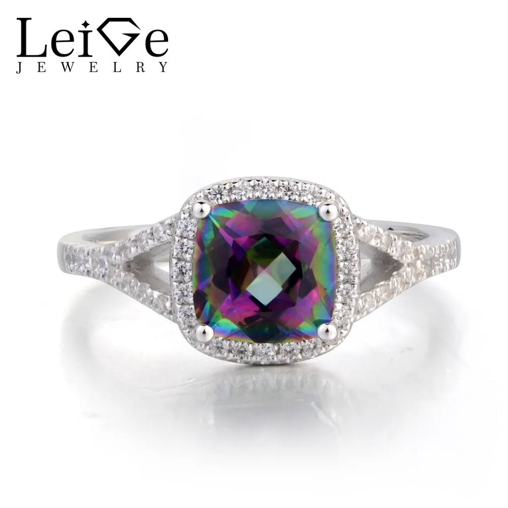 Leige Jewelry Mystic Topaz Ring Engagement Ring Real 925 Sterling