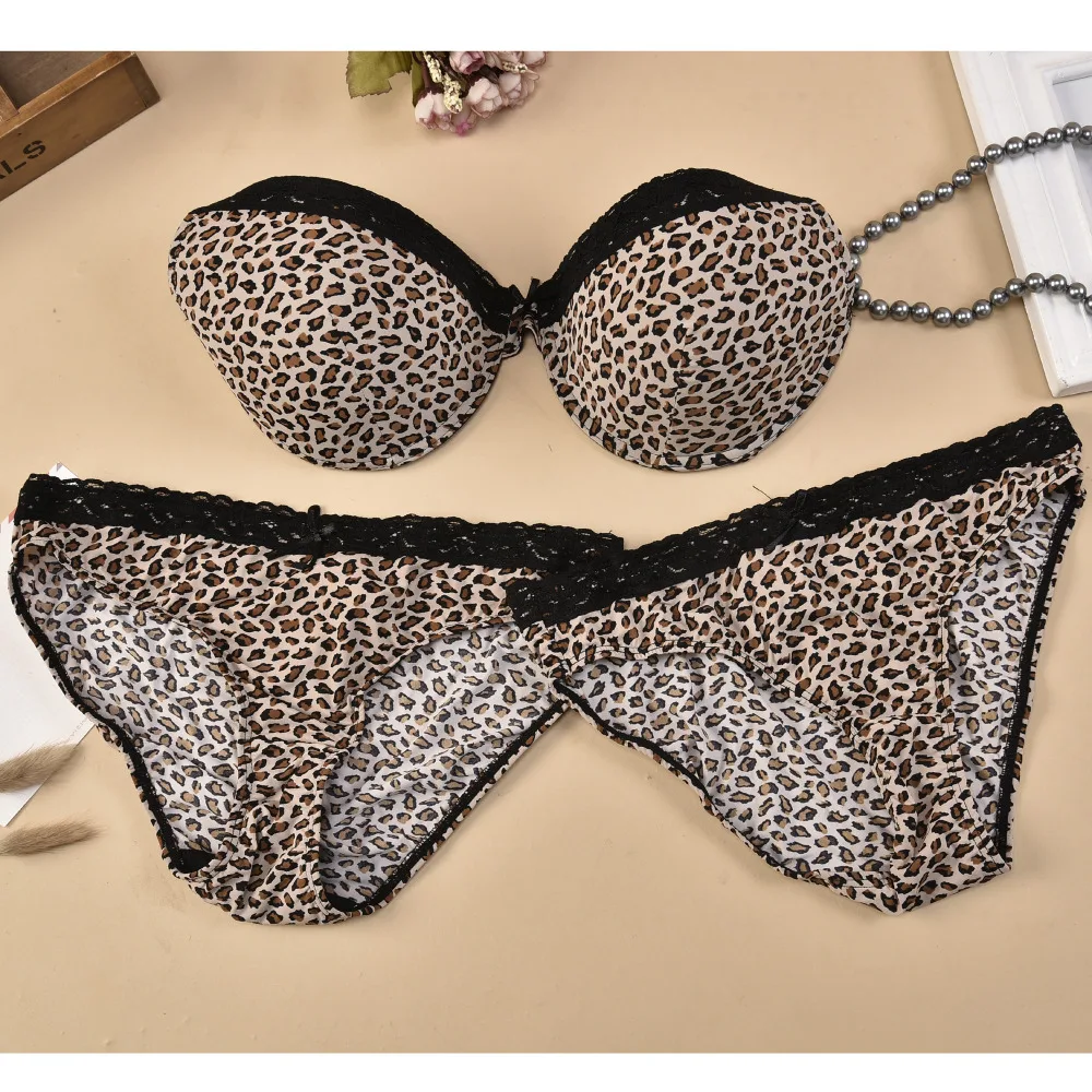 Комплект женского нижнего белья с леопардовым принтом и чашками пуш ап|bra women|bras and