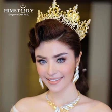 Himstory Vintage Royal Cubic Zirconia Tiaras Crowns AAA+ Zircon Wedding Headband Princess Copper Bride Hair Jewelry Accessorie bride luxury micro domain artificial zircon crowns trendy tiaras cubic zirconia crystal clear wedding hair accessories ha20022