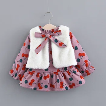 

Winter Spring Children Dress Floral Dress Kids Girls Long Sleeve Dress+White Vest 2PCS Kids Flower Clothing 4 s/l