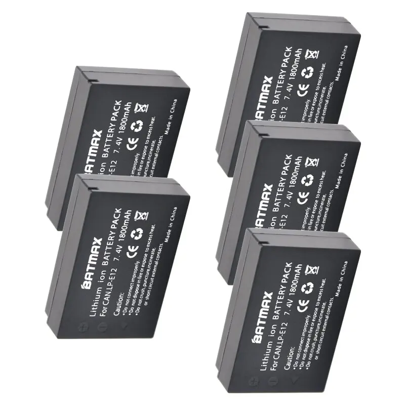 5Pcs 1800mAh LP E12 LPE12 LP E12 Camera Battery For Canon EOS 100D Kiss