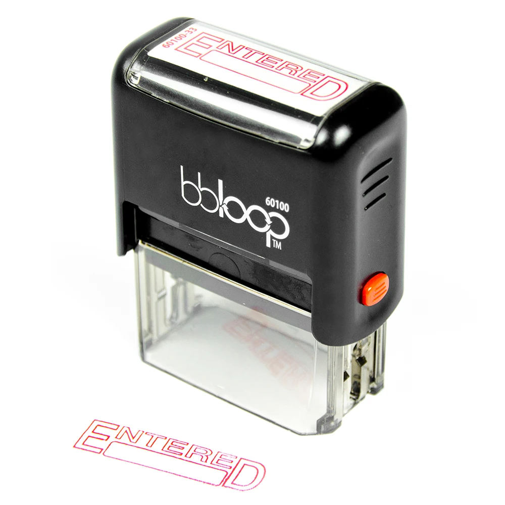 

BBloop Stamp "ENTERED" Self-Inking. Rectangular. Laser Engraved. RED