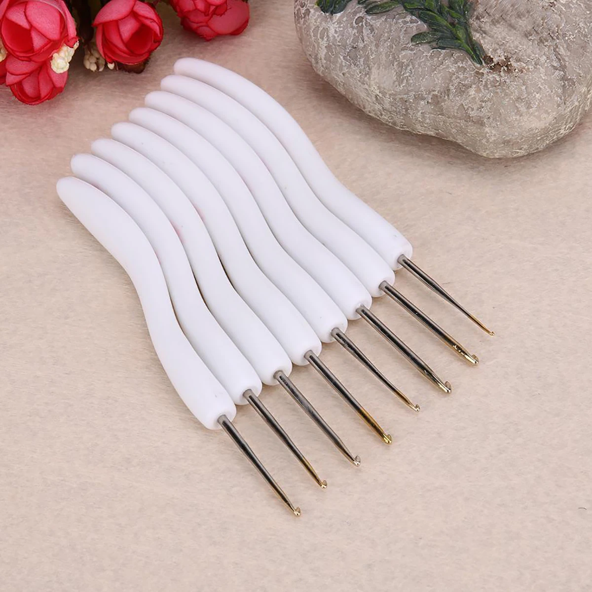 JX-LCLYL 8pcs New Soft Handle Flower Aluminium Crochet Hook Knitting Needles Set 1~2.75mm