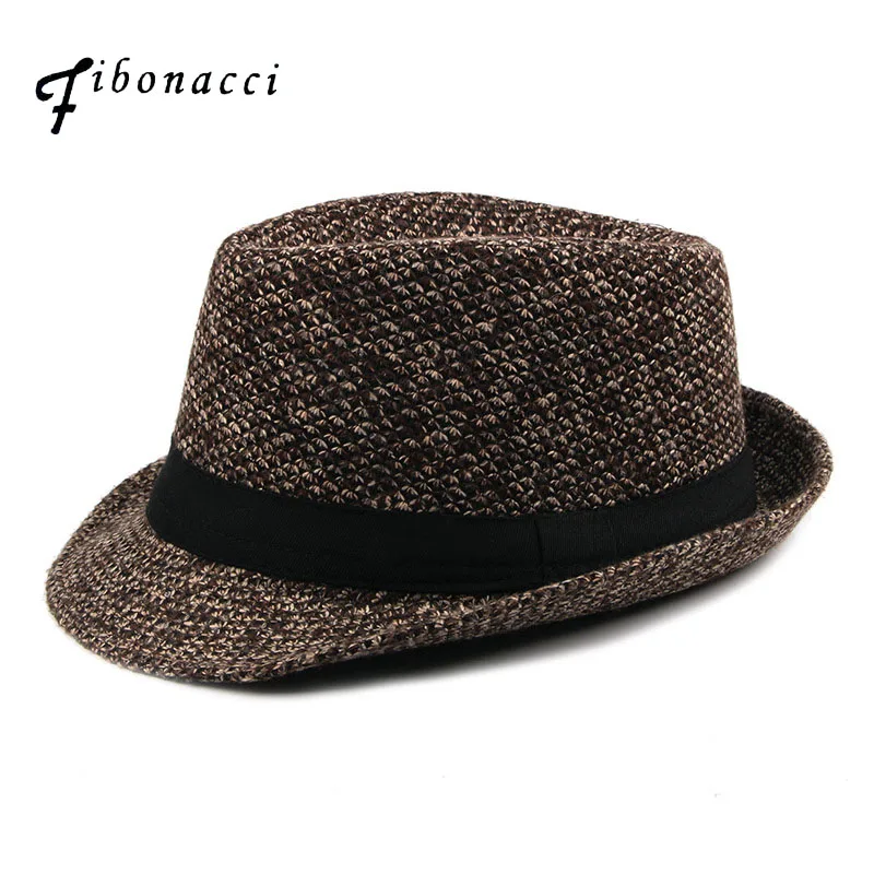 

Fibonacci British Style Classic Knit Fedoras Autumn Winter Small Jazz Hat Trilby Bowler Hats for Women Men Jewish Hat