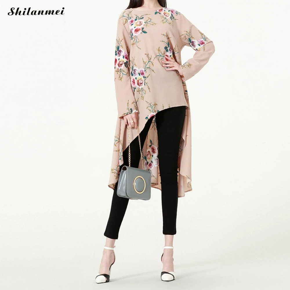 Mas Tamano 6xl Floral High Low Hem Camisa Blusa Mujeres Ropa Manga Larga Asimetrica Gasa Suelta Tunica Blusas Blusas Y Camisas Aliexpress